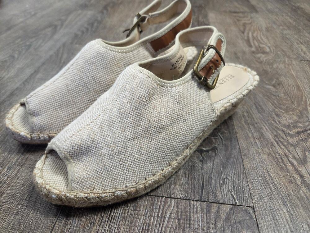 Ellen Tracy Kameo Open Toe Canvas Sling back Sandal Natural Shoes Size 9M